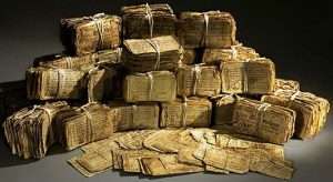 a hoard of colonial currency containing more than 6,000 notes issued between 1748 and 1771 by North Carolina (Colonial Williamsburg Collection)